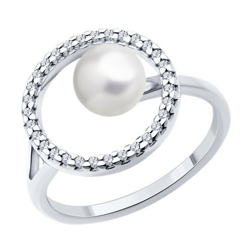 Кольцо из серебра с жемчугом и фианитами (Арт.94014048)