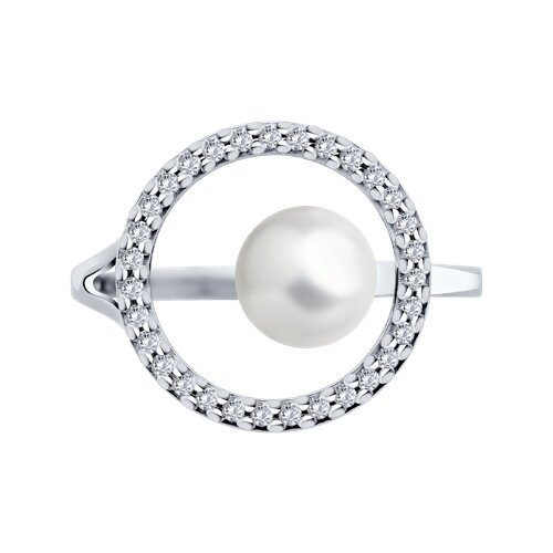 Кольцо из серебра с жемчугом и фианитами (Арт.94014048)