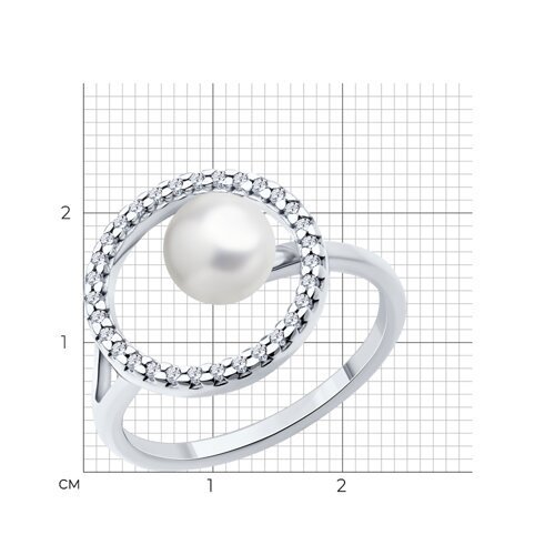 Кольцо из серебра с жемчугом и фианитами (Арт.94014048)