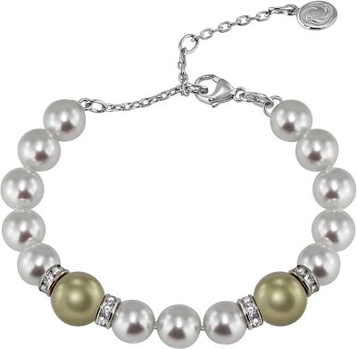 Браслет из серебра с жемчугом и куб. цирконием (Арт.102b-sr5-1-45)