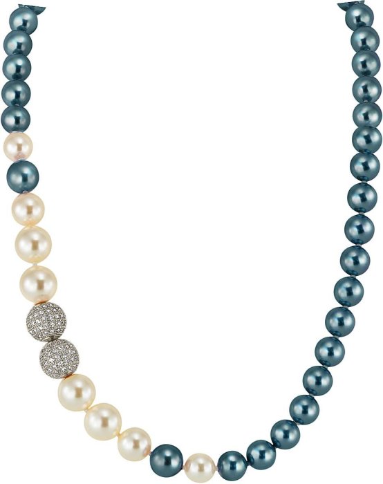 Ожерелье из серебра с жемчугом и куб. цирконием (Арт.1l-sk-2-24)