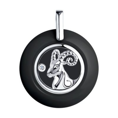 Подвеска из серебра с керамической вставкой и фианитом. знак зодиака овен (Арт.94-130-01250-1)