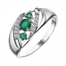 Серебряное кольцо с агатом зелёным и фианитом TEOSA 10127-2726-AG