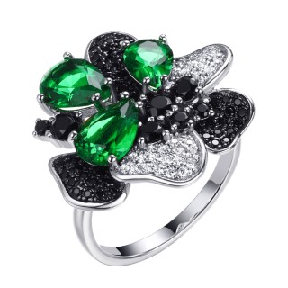 Кольцо серебряное с ситаллом и фианитами «Flower Blossom» Fresh Jewelry (арт.CZ-R00894-X-W-EG-X-M1)