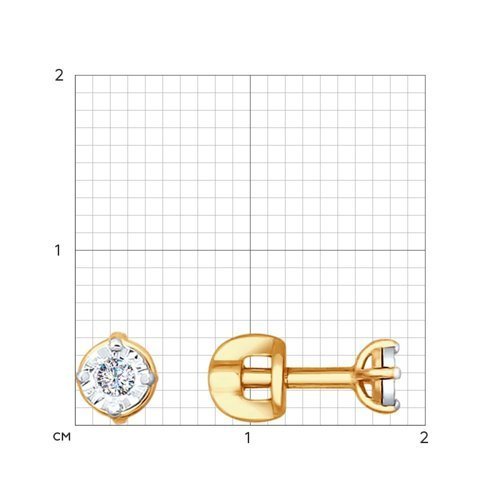 Серьги из комбинированного золота с алмазной гранью с бриллиантами (Арт.1021139)