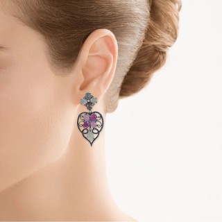 Серьги золотые с бриллиантами, корундом и сапфирами «Цветочный бал» MY JEWELS (арт.E03193K_SR_PS_SA_CR_BLK)