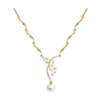 Колье золотое пробы 585 с жемчугом (Арт.797042)