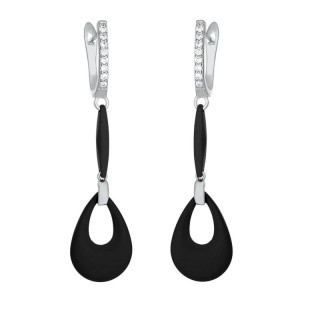 Серьги серебряные с керамикой и фианитами «Черная капля» Fresh Jewelry (арт.TM-E00097-B-W-X-X-W)