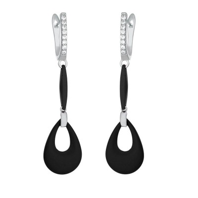 Серьги серебряные с керамикой и фианитами «Черная капля» Fresh Jewelry (арт.TM-E00097-B-W-X-X-W)