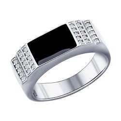 Печатка из серебра с эмалью и фианитами (Арт.94011390)