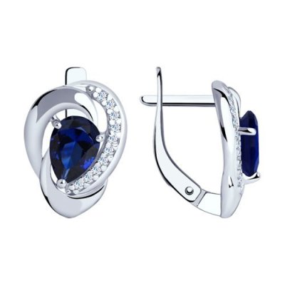 Серьги из серебра с синим корундом и фианитами «Лунный Водопад» SOKOLOV (арт.88020046)