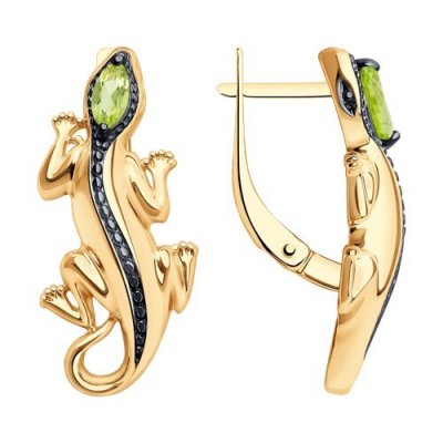 Серьги из золочёного серебра с хризолитами (Арт.92022605)