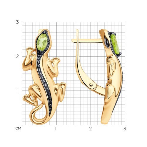 Серьги из золочёного серебра с хризолитами (Арт.92022605)