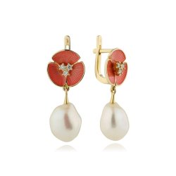 Серьги из золота с бриллиантом и жемчугом Русские Самоцветы (Арт.54057)