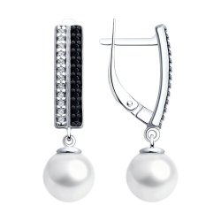 Серьги из серебра с жемчугом и фианитами (Арт.94026907)