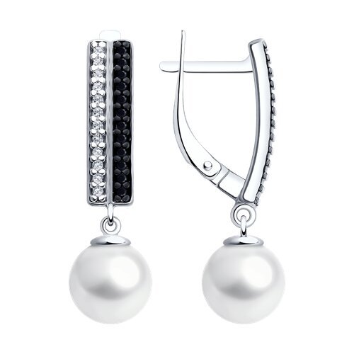 Серьги из серебра с жемчугом и фианитами (Арт.94026907)