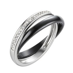 Кольцо из серебра с керамикой и фианитом (Арт.tc-r00668-b-w-x-x-w)