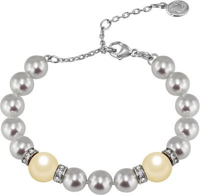 Браслет из серебра с жемчугом и куб. цирконием (Арт.102b-sr5-1-6)