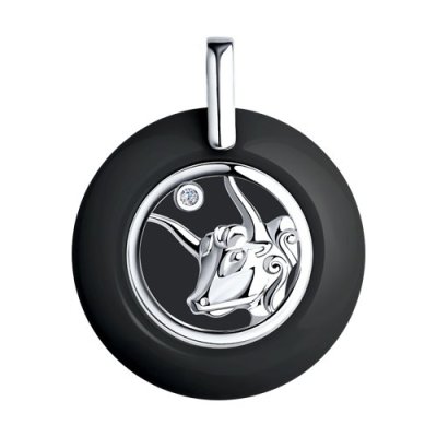 Подвеска из серебра с керамической вставкой и фианитом «Знак зодиака Телец» SOKOLOV (арт.94-130-01251-1)