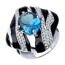Кольцо из серебра с ситаллом, фианитами и эмалью (Арт.94-310-01606-1)