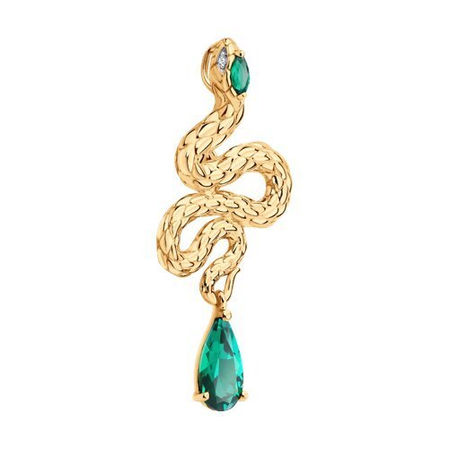 Подвеска золотая с бриллиантом и изумрудом «Таинственная Змея» Соколов (арт.73-00150)