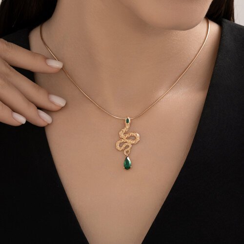 Подвеска золотая с бриллиантом и изумрудом «Таинственная Змея» Соколов (арт.73-00150)