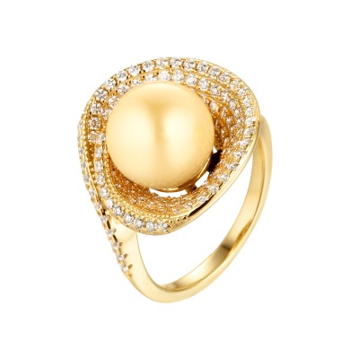 Кольцо серебряное с жемчугом и фианитами «Golden Sunrise» Fresh Jewelry (арт.PI-R00606-X-L-ST705-X-W)
