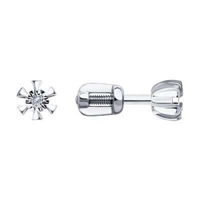 Серьги из белого золота с бриллиантом «Снежный Лотос» Соколов (арт.1021494)
