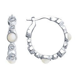 Серьги из серебра с лунными камнями и фианитами (Арт.83020219) Серьги из серебра с лунными камнями и фианитами (Арт.83020219)