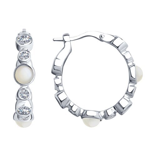 Серьги из серебра с лунными камнями и фианитами (Арт.83020219) Серьги из серебра с лунными камнями и фианитами (Арт.83020219)