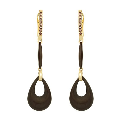 Серьги с керамикой и кубическим цирконием «Lemon Noir» Fresh Jewelry (арт.TM-E00097-BR-L-X-X-DB)