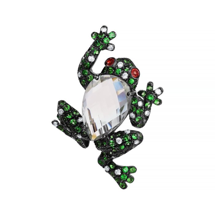 Брошь из золота с бриллиантом и празиолитом (Арт.hf03673p-w-ga_brp_os_ga_tv_blk)