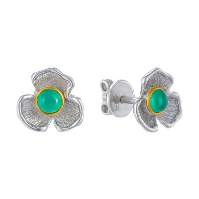 Серебряные серьги BEAVERS с зеленым агатом 2273ag_z