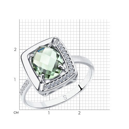 Кольцо из серебра с кварцем и фианитами (Арт.92011773)