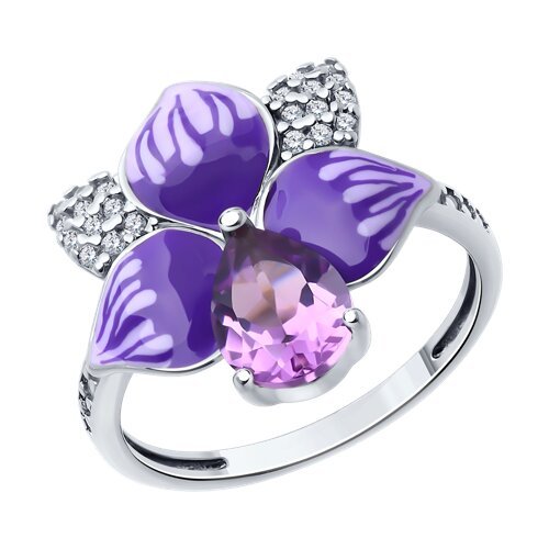 Кольцо из серебра с аметистом, фианитом и эмалью (Арт.92014308)