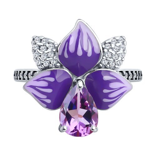 Кольцо из серебра с аметистом, фианитом и эмалью (Арт.92014308)