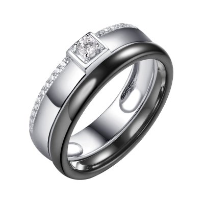 Кольцо из серебра с керамикой и фианитом (Арт.tc-r00689-b-w-w-x-w)