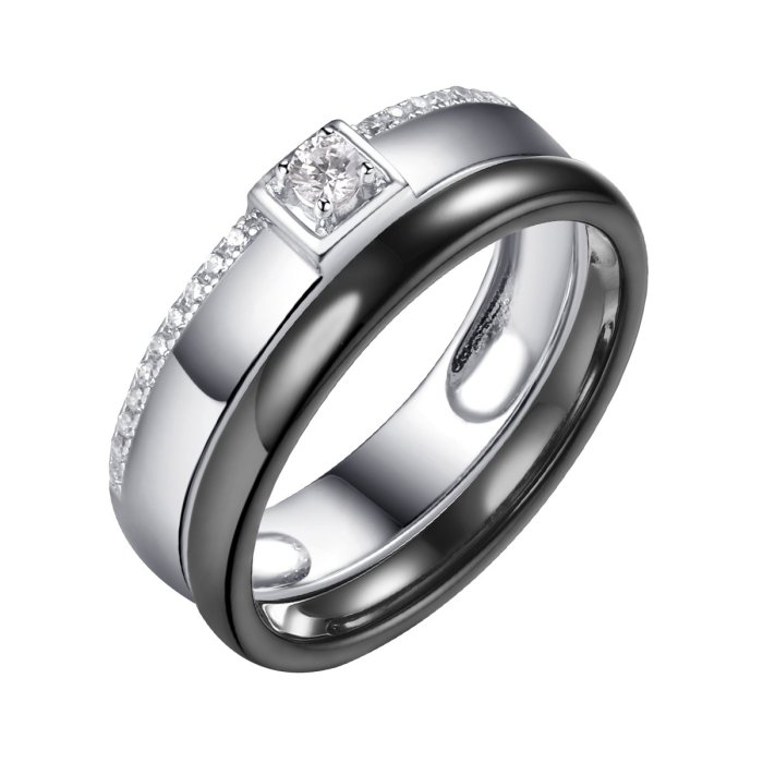 Кольцо из серебра с керамикой и фианитом (Арт.tc-r00689-b-w-w-x-w)