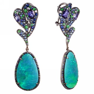 Серьги золотые с иолитом, опалом, сапфиром и топазом «Океан Тайн» MY JEWELS (арт.RE6888)