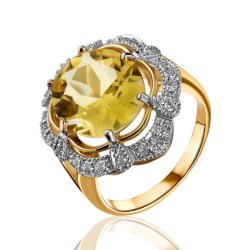 Кольцо из золота с бриллиантом и цитрином Русские Самоцветы (Арт.95682)