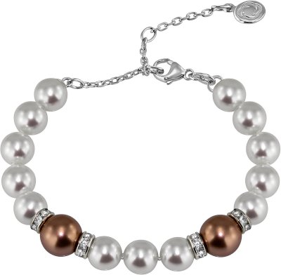 Браслет из серебра с жемчугом и куб. цирконием (Арт.102b-sr5-1-9)