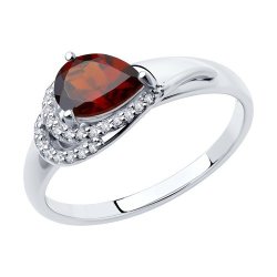 Кольцо из серебра с гранатом и фианитами (Арт.94-310-00548-2)