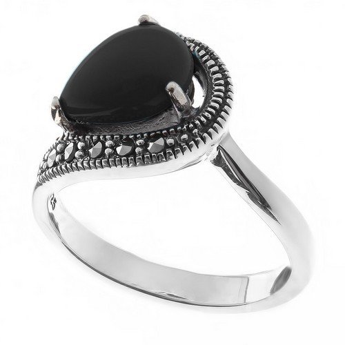 Серебряное кольцо с марказитом и ониксом TEOSA HR-396-ON