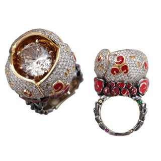 Кольцо золото с бриллиантами и рубинами «UNIQUE RUBY BLOSSOM» Estet (арт.01К685939Э-3)