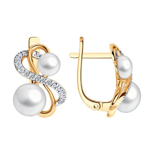 Серьги золотые пробы 585 с жемчугом (Арт.792483)