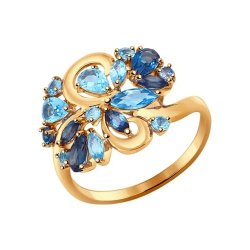 Кольцо золотое пробы 585 с миксом камней (Арт.714364)