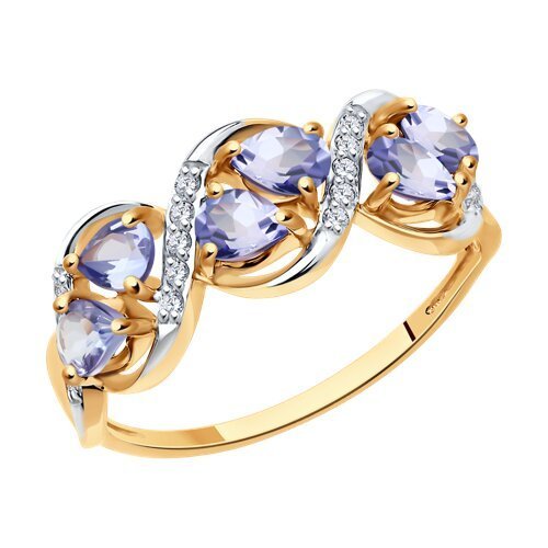 Кольцо из золочёного серебра с танзанитами и фианитами (Арт.92014401)