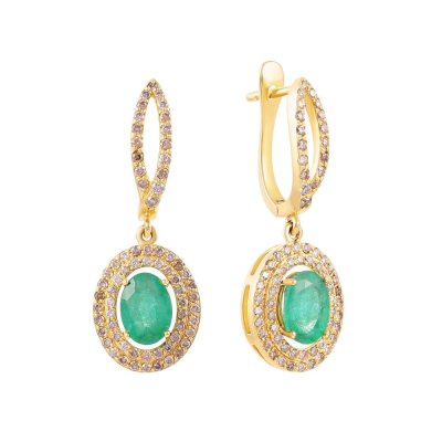 Серьги из золота с бриллиантом и изумрудом (Арт.1117_khae17-302_ygdnem_sr_dn_em_yg)