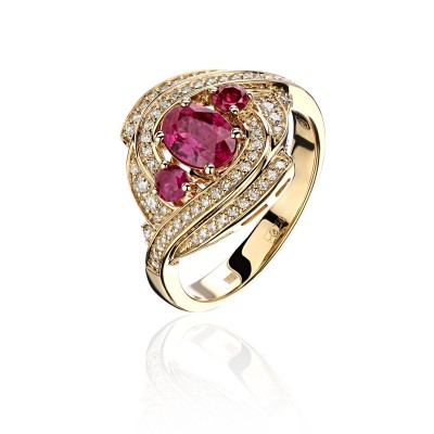 Кольцо золото с бриллиантами и рубинами «Garden Flame» Estet (арт.01К6413994-1)