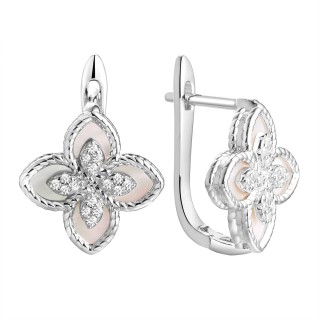 Серьги серебряные с жемчугом и фианитами «Lace Blossom» Fresh Jewelry (арт.PI-E04286-X-W-PN-X-W)